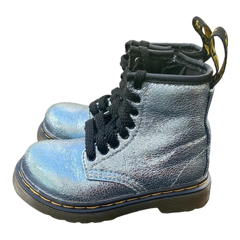 Dr. Martens Boots Girls Size 7 Euro 23, UK 6 Metallic Glitter Lace Up Side Zip